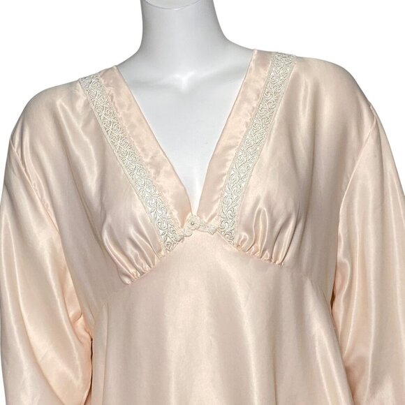 Vintage Valentino Intimo Long Nightgown Womens Size L Satin Lace V Neck Pink - Picture 2 of 10